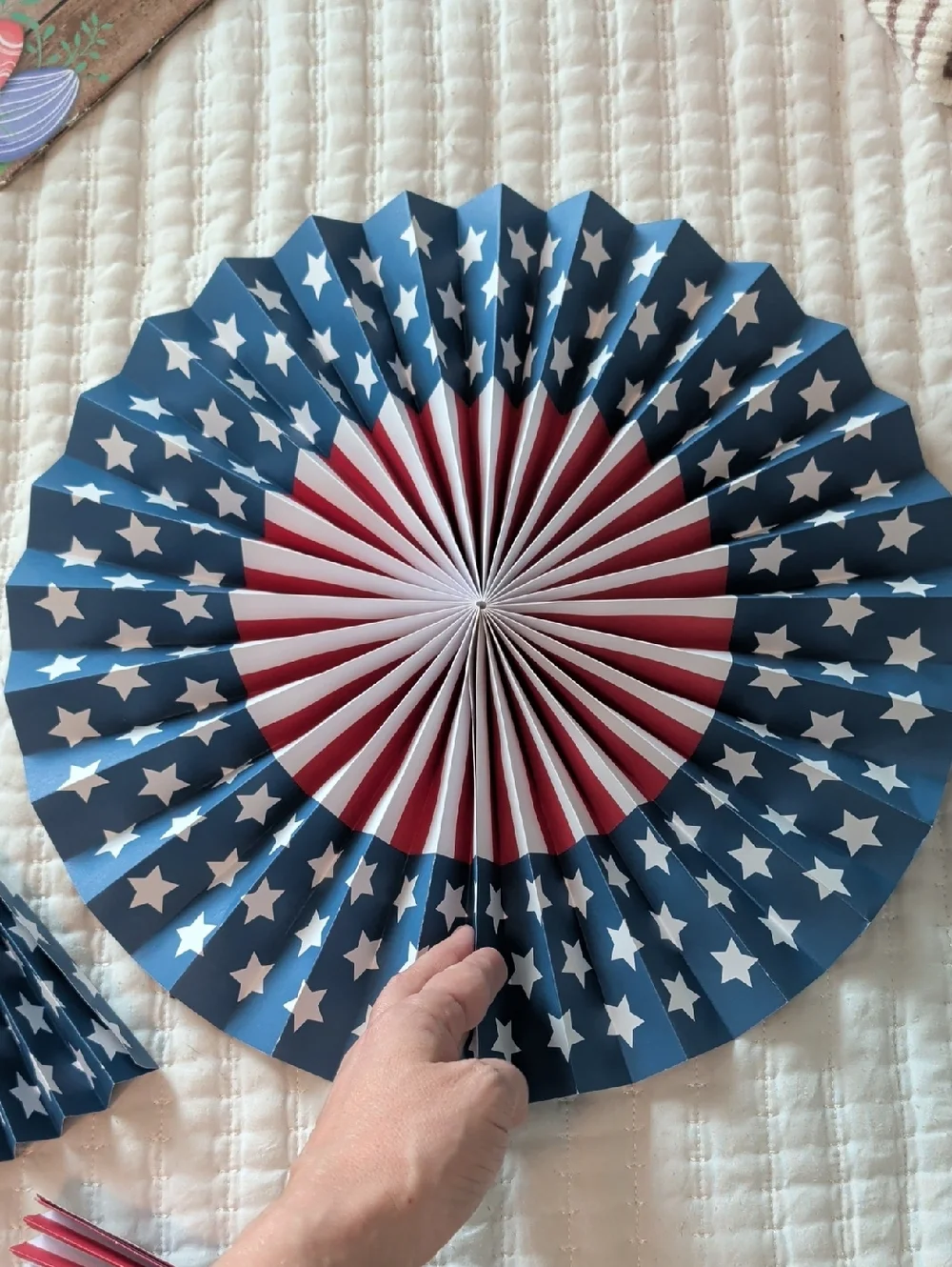 Red White and Blue Starburst Paper Fan Decoration set of 10
